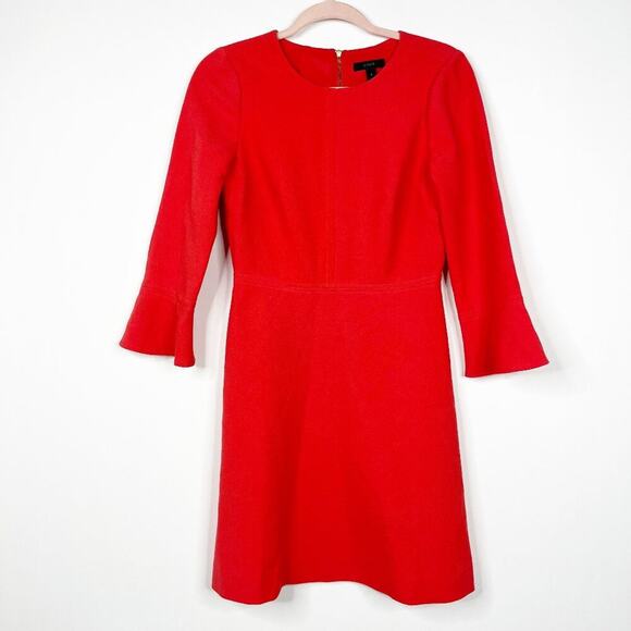 2/$30 J. Crew Bell-Sleeve Crepe Dress Dark Papaya 0 #8676 - Picture 2 of 9